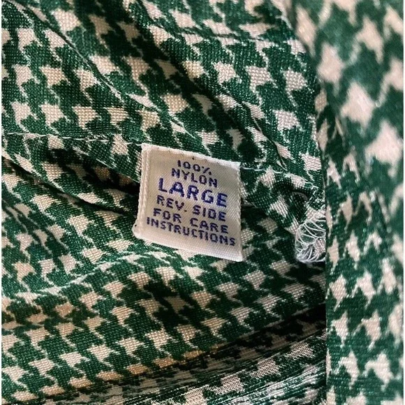 Vintage 70's Oleg Cassini by Burma Disco Shirt Nylon Green Houndstooth Men’s L - Picture 3 of 9